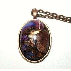 Fashion Necklace Purple Gold Swirl Oval Cabochon